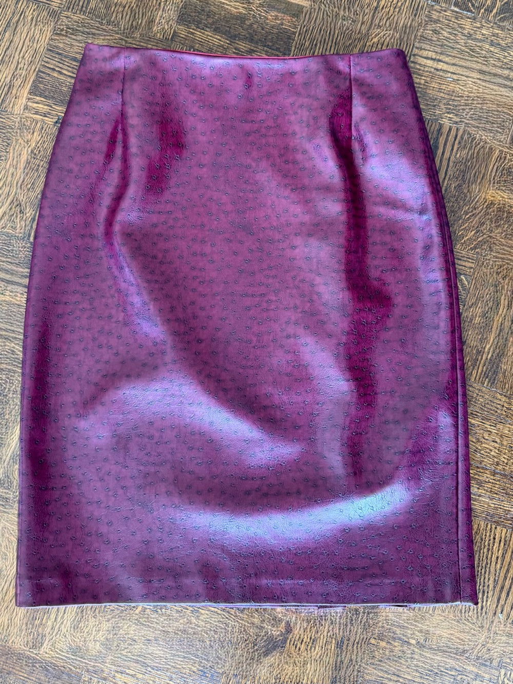 Burgundy Faux-Leather Pencil Skirt
